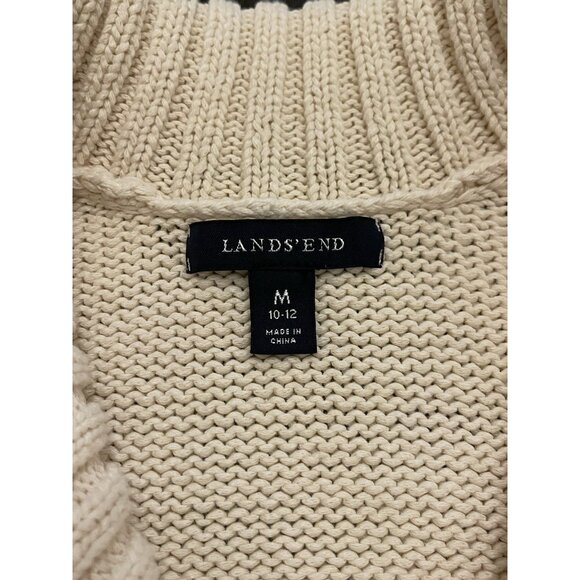 Vintage Lands’ End Women’s M 10-12 Cotton Cardigan Sweater Cream Shawl Collar - Picture 5 of 9